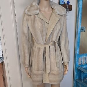 Cream Plush Teddy Jacket with Belted Waist